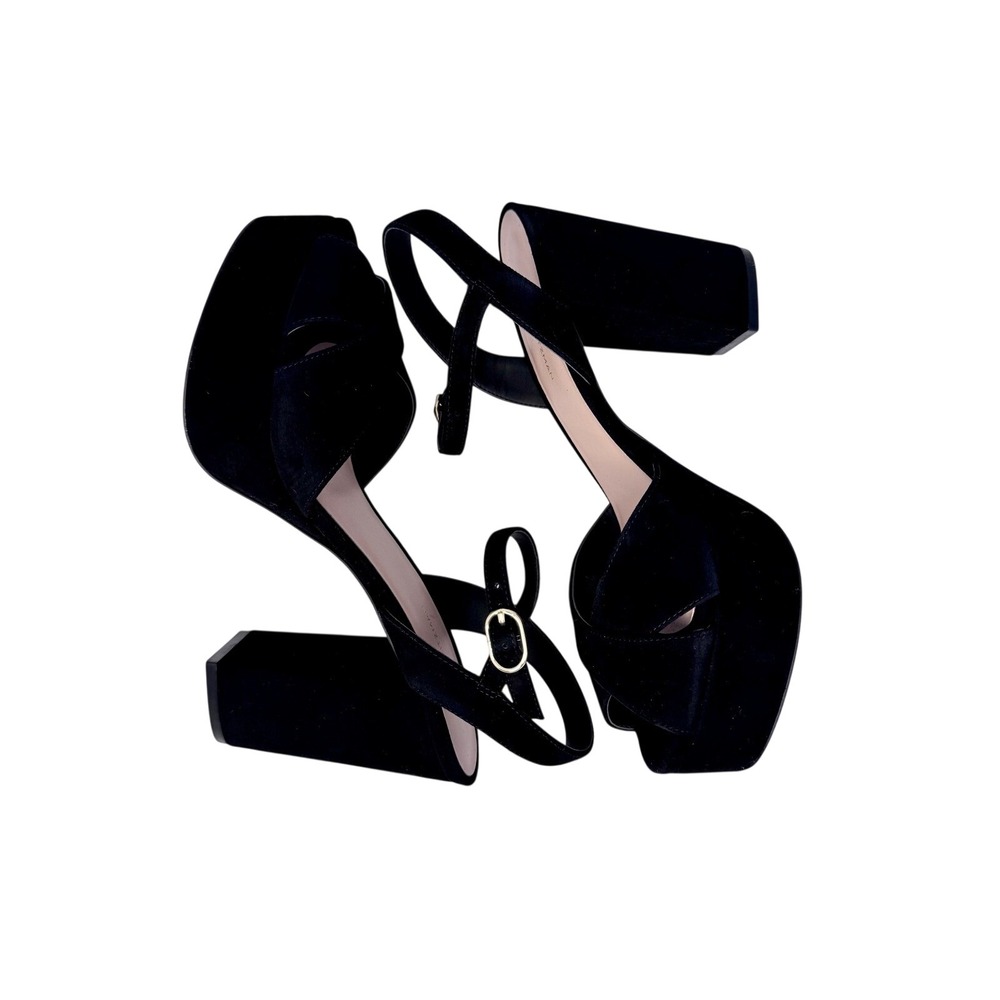 Stuart Weitzman Black Suede Platform Block Heel Sandals 10.5B SB286 - Picture 4 of 11